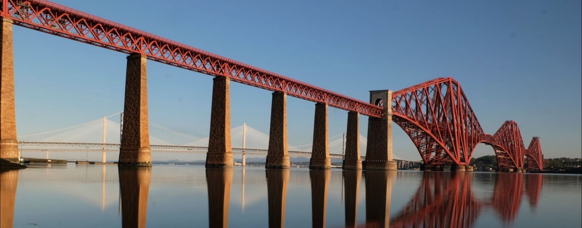 A photo of the Forth Rail Bridge on a clear day