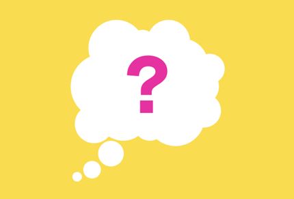 Thought bubble with question mark on yellow background