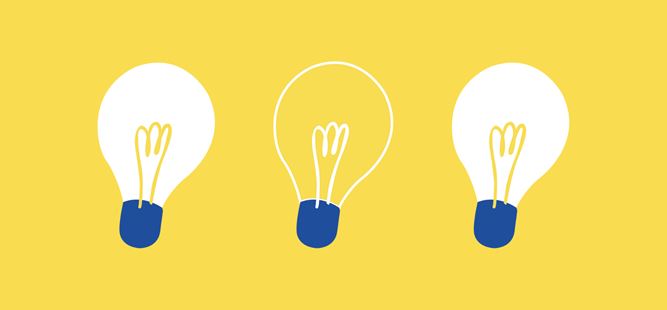 Three illustrated lightbulbs on a yellow background