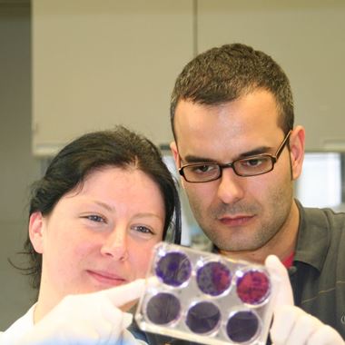 Professor Salvador Aznar-Benitah in the lab holding a cell culture plate