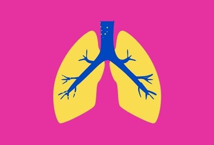 Cartoon of lungs in yellow and blue on a pink background