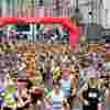 Runners at the start line of the Cardiff Half Marathon