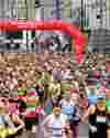 Runners at the start line of the Cardiff Half Marathon
